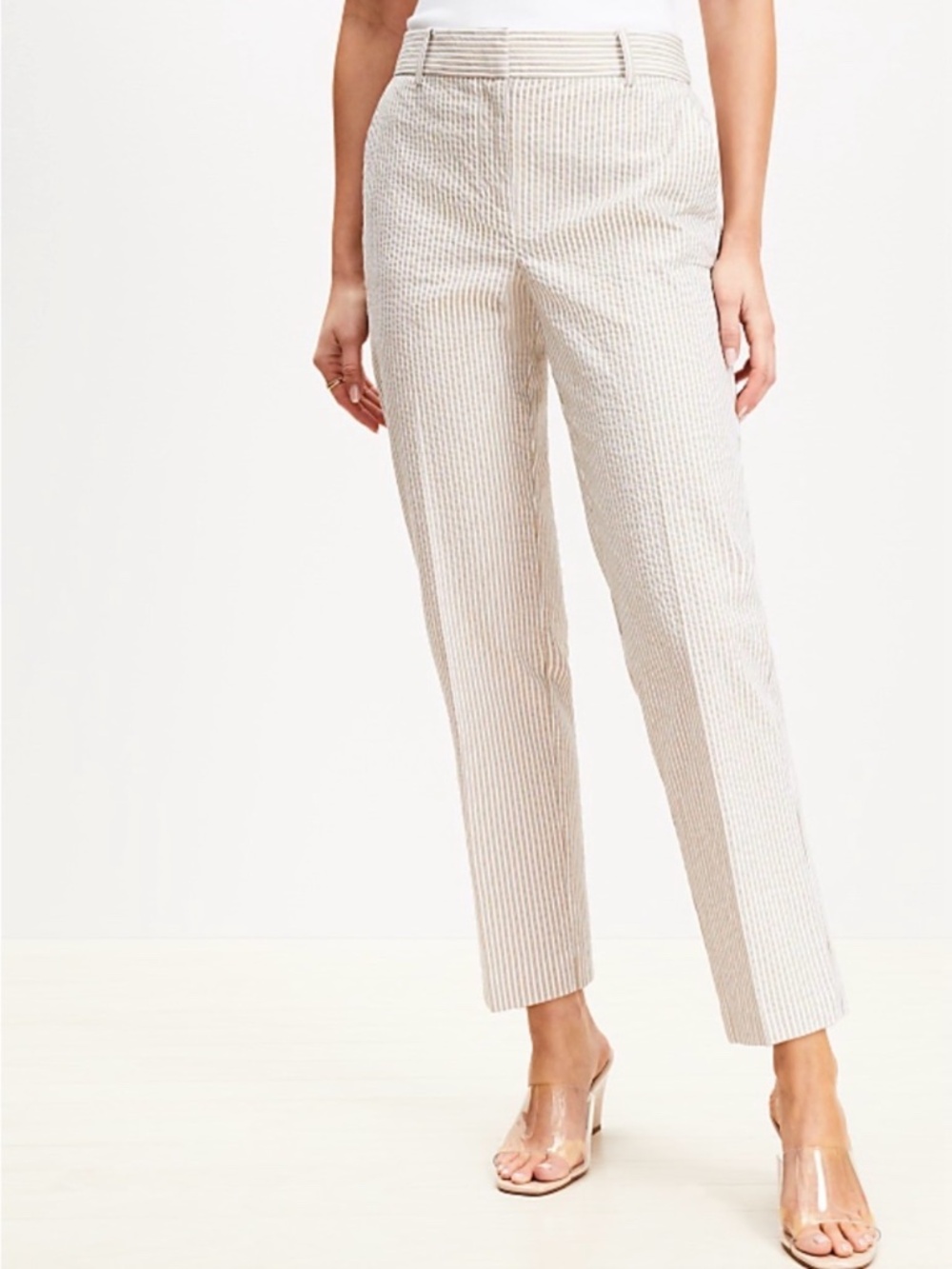 LOFT Seersucker Pants - Beige/White - Size 16 Curvy - Excellent Condition